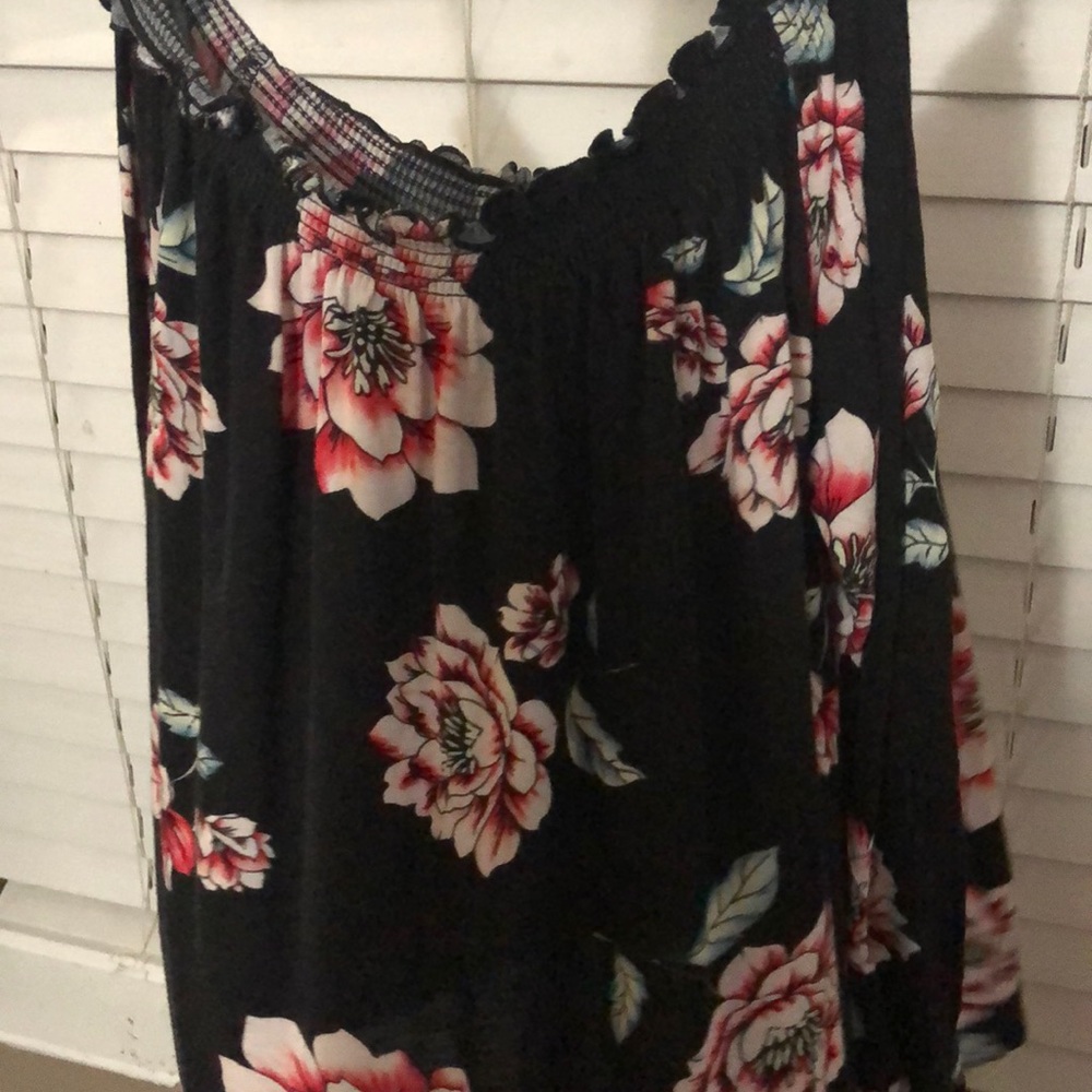 cute, floral off the shoulder shirt
